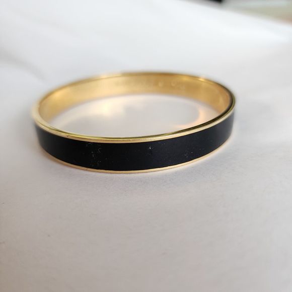 Kate Spade Gold plated Black enamel Bangle Bracelet Elegant Stamped Logo - Picture 6 of 12
